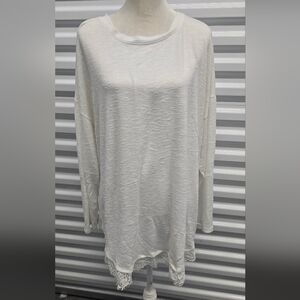 Cato Ivory Long Sleeve Tee with Lace Hem